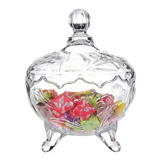 Bomboniere Vidro Baleiro Grande de 500ml Cristal Potiche Bombonier Decoração Enfeites Luxo com Tampa