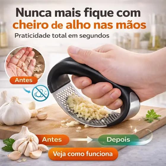 Espremedor de Alho Inox Profissional Amassador Manual Resistente Fácil de Limpar Cozinha