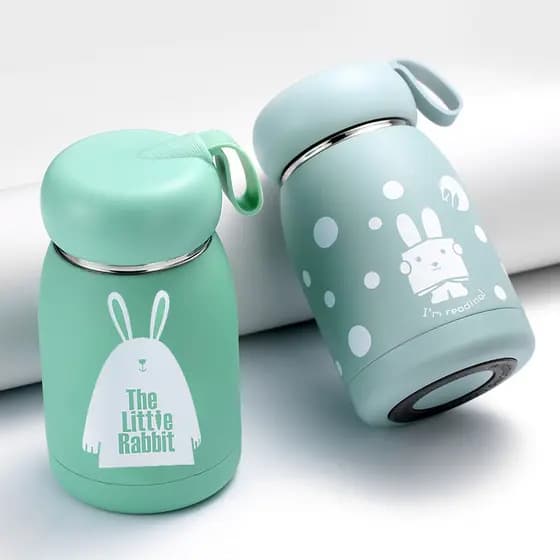Garrafa Térmica Mini Coelhinho 320ml Aço Inox 304 Portátil Sem Vazamento Copo Térmico Feminino para Escola Viagem
