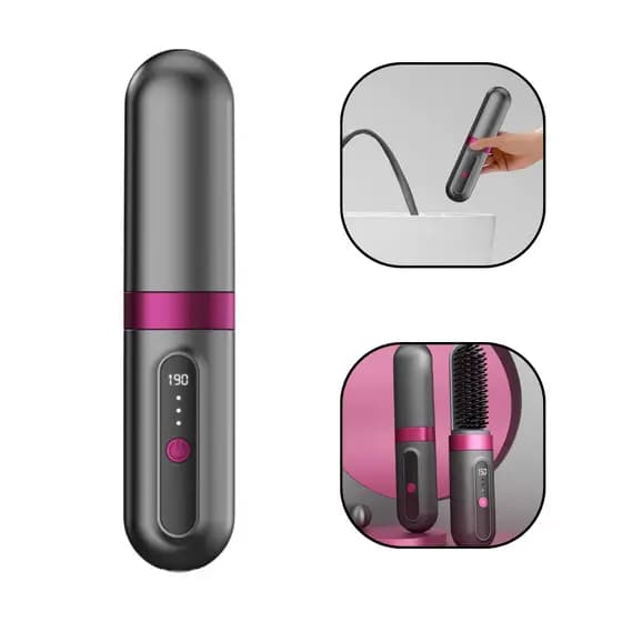 Escova Chapinha Alisadora Sem Fio Elétrica Portátil Recarregável USB Cerâmica
