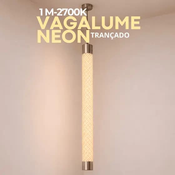Pendente LED Vagalume Neon 28cm 2700K | Liso ou Trançado • 1m • Alumínio Branco • 24V