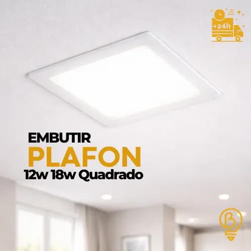 Plafon LED de Embutir Slim Quadrado Branco 12W a 18W Bivolt – Corpo em Alumínio Moderno