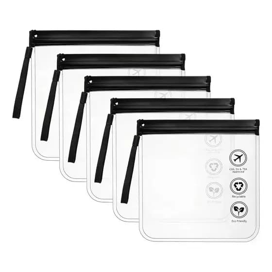 Kit 5 Saquinho Bolsa Zip Lock Aeroporto Viagem Internacional,preto ,Material EVA