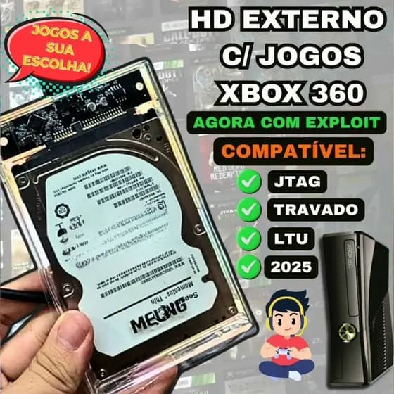 HD Externo para Xbox 360 Lotado de Jogos e com Exploit para Todos Modelos - LTU/JTAG/RGH/TRAVADO/2015