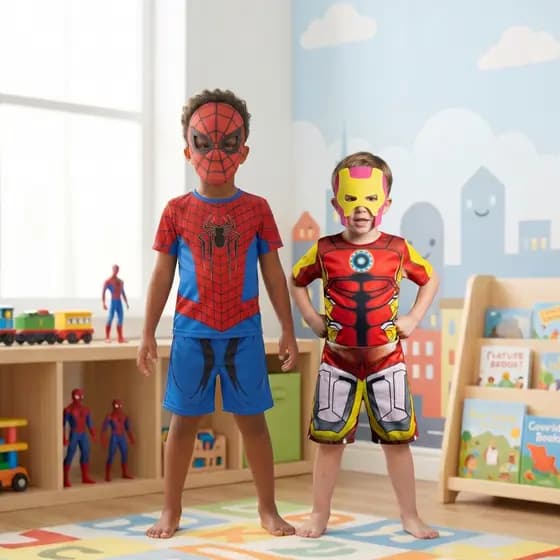 Kit Fantasia Heróis Infantil Camurça Com Mascara Envio Imediato