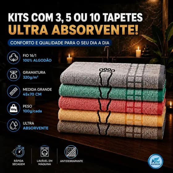 Kit 03, 05 ou 10 Tapete Piso Premium Toalhinha Para Banheiro Pezinho