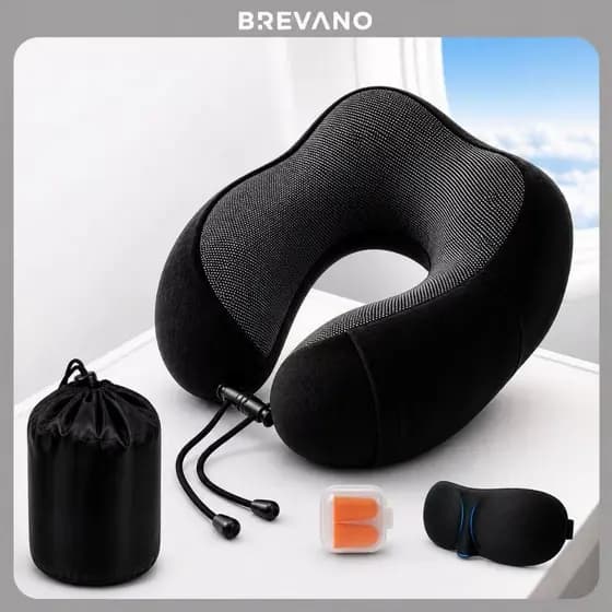 Kit Viagem Travesseiro Almofada Espuma Viscoelástica E Máscara Tapa Olho E Protetor Auricular