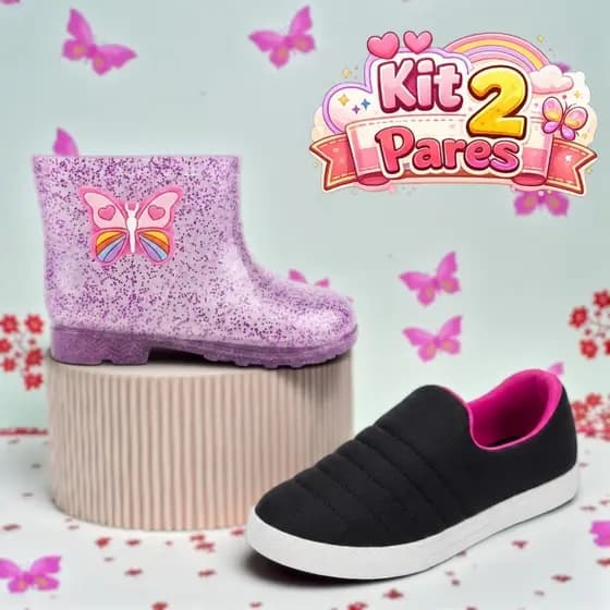 Kit 2 Pares Infantil Menina Galocha e Calce Fácil Macio e Confortável