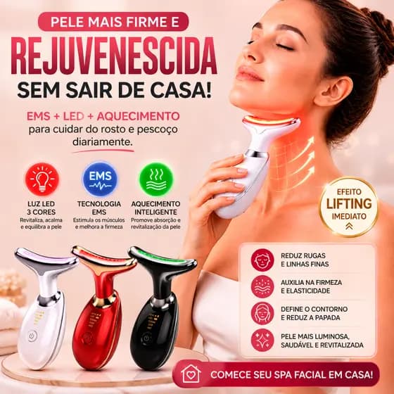 Massageador Facial EMS LED Bivolt Anti Rugas Flacidez Redutor Papada Rejuvenescimento Facial