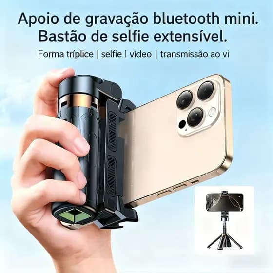 Cabo de Selfie Bluetooth com Tripé - Hashtag Extensível para Celular - Controle Remoto - Compatível com iPhone e Android
