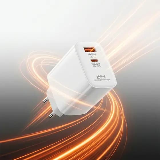 Carregador Turbo 200W USB-C + USB-A QC 4.0 Power- Super Rápido