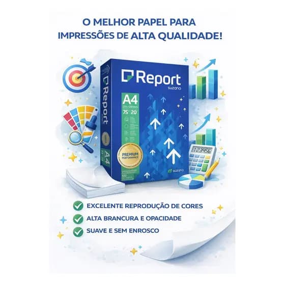Papel Sulfite A4 75g/m² – Resma com 500 Folhas - Report Suzano
