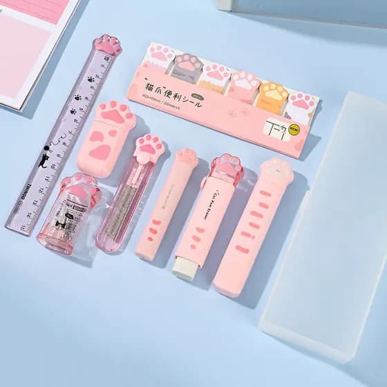 Conjunto de Papelaria 9 em 1 com Tema de Garras de Gato, Material Escolar para Presente