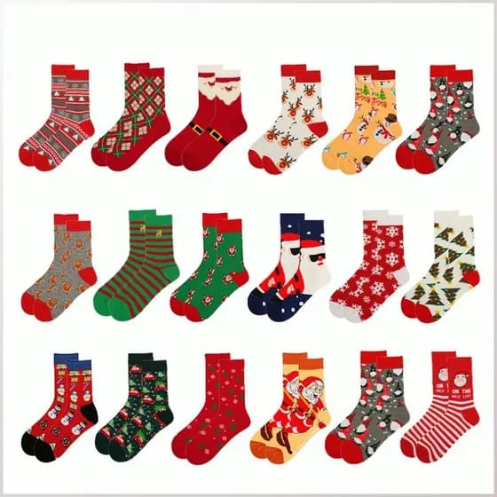 12 Pares De Meias De Natal Boneco De Neve Papai Noel Cano Médio