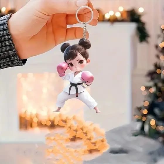 Bonito boxe menina Taekwondo plana acrílico chaveiro mochila ornamentos decoração presente do feriado chaveiro