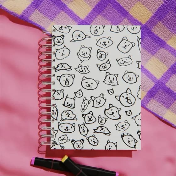 Caderno A5 - feito à mão, gatinhos - sketchbook, bullet journal, pautado, fofo, criativo, caderno artesanal, folhas 90g