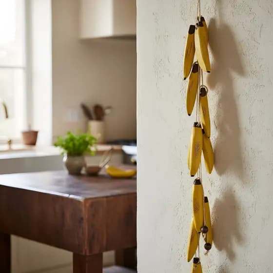 Fieira Banana Entalhada em Madeira Decoração Artesanal Casa Cozinha Varanda Tropical