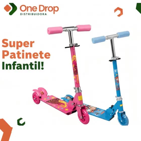 Patinete Infantil Com Led Nas Rodinhas Para Meninos E Meninas Desenhos Variados, Leve, Resistente E Dobravel