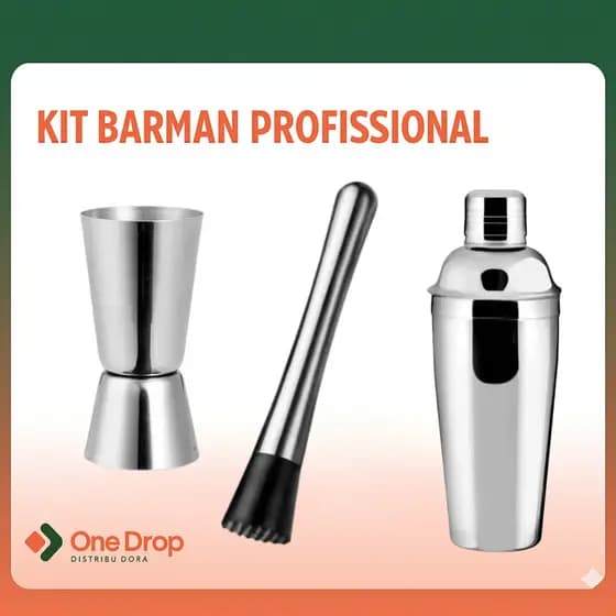 KIT Coqueteleira Inox Dosador Duplo E Macetador