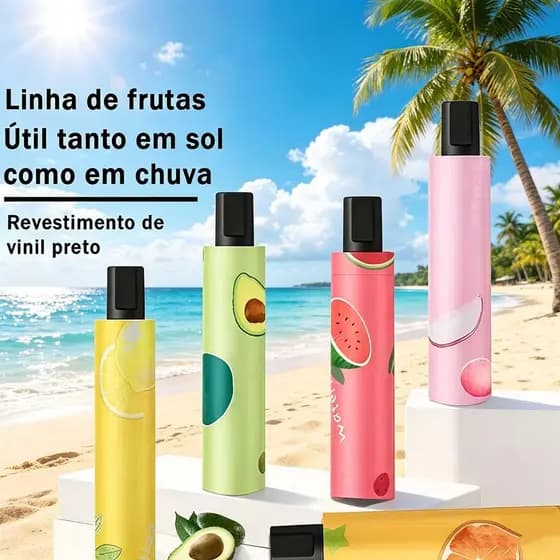 Guarda-Chuva Dobrável Portátil com Estampa de Frutas | Proteção UV e Impermeável para Sol e Chuva