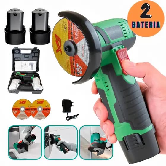 Esmerilhadeira Sem Fio 18V - 2 Baterias, Kit Completo Lixadeira Serra Mármore, Portátil para Metal, Madeira, Mármore
