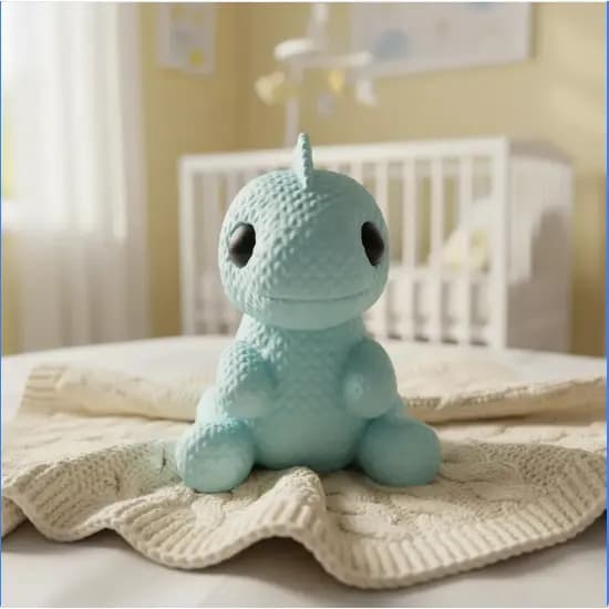 Dinossauro Tricô 3D – Charme e Aconchego para o Quarto do Bebê!