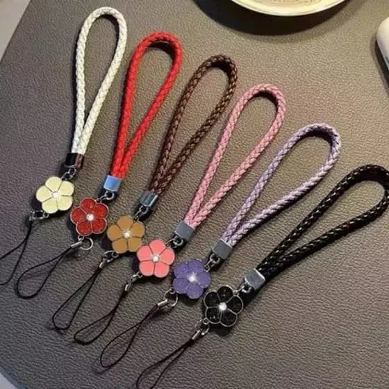 Alça cordinha pulso luxo charmosa com detalhe de flor, para celular perfeita para: