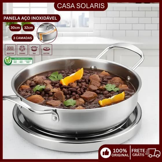 Panela Redonda de Aço Inoxidável com Alças Laterais Durável e Versátil para Cozinhar Durável