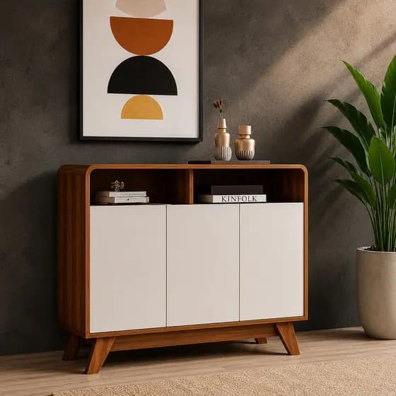 Aparador Buffet Eccos Homme 2 ou 3 Portas Retrô Clássico Nature Off White Sala Quarto Escritório Luxo Moderno