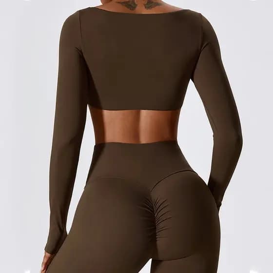 Camisetas de Yoga para Fitness, Manga Longa, Top Curto Esportivo Feminino, Top de Ginástica com Decote Quadrado, Camiset