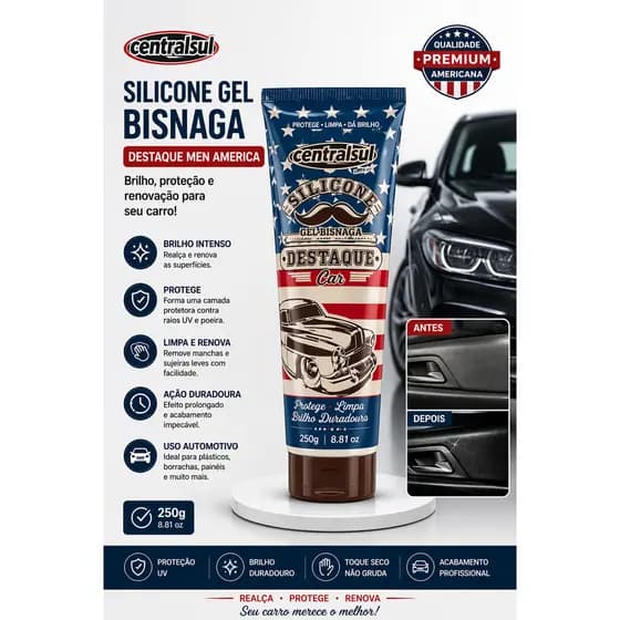 Renovador de painéis Silicone Gel Automotivo Men America 250g