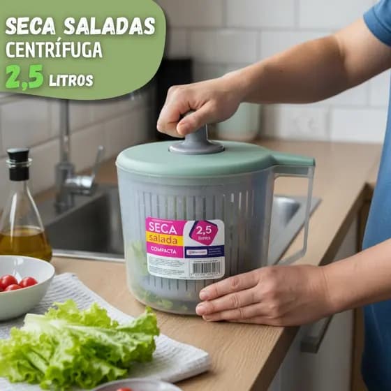Centrífuga de Salada Manual 2,5L Secador de Verduras e Legumes Compacto Prático e Durável