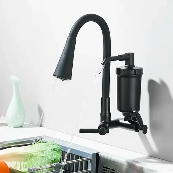 Torneira Preta Com Filtro Para Cozinha, Torneira Flexivel de Parede Cozinha,Torneira Preta Gourmet Parede, Filtro