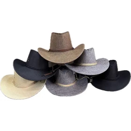 Chapéu Country Cowboy Americano Modelo Clássico Em Feltro Marrom Preto Palha