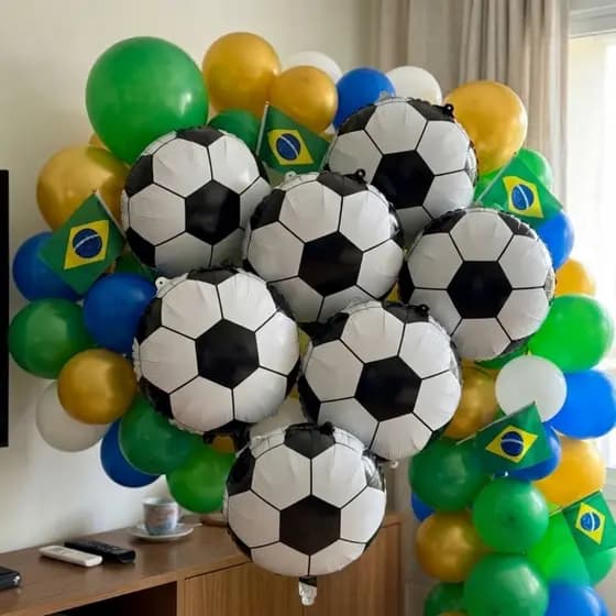 KIT10 Balão 35cm Metalizado Bola De Futebol Grande