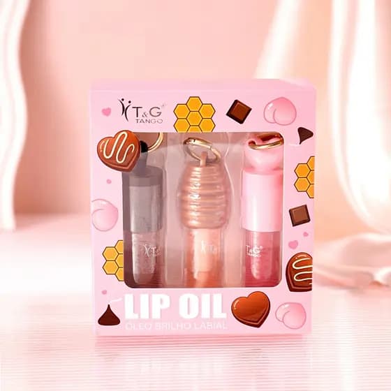 Lip Oil Kit Lip Glos Keychain Moisturizing Women's Beauty With Accessories Chocolate Honey oil Peach