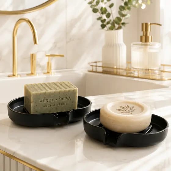 Kit 2 Saboneteira Banheiro Porta Sabonete Redonda Pia Dreno Não Junta Água Branco Luxo Moderno Escoamento Premium