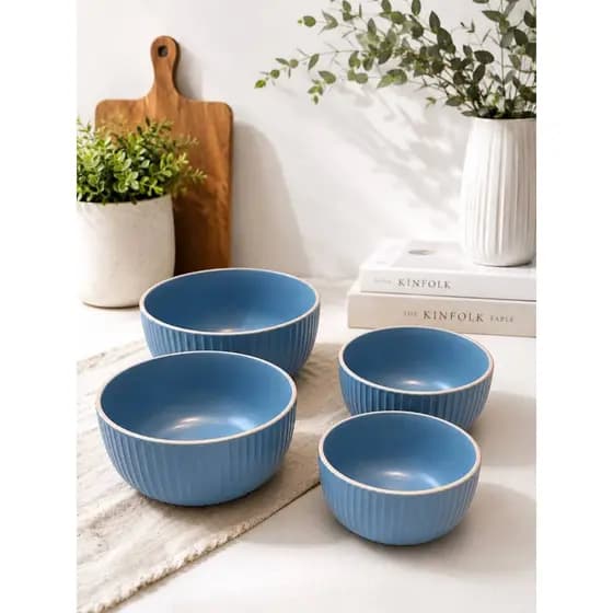 Kit 4 Peças Saladeiras 18cm E Tigelas Bowl 15cm Cerâmica
