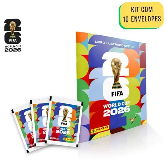 Álbum Copa do Mundo + 10 Envelopes de Figurinha FIFA 2026 - Livro Ilustrado Colecionável