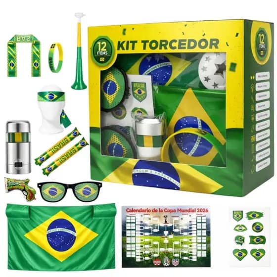 Conjunto 12 peças Torcedor Brasil Copa 2026 Completo Acessórios Festa Futebol