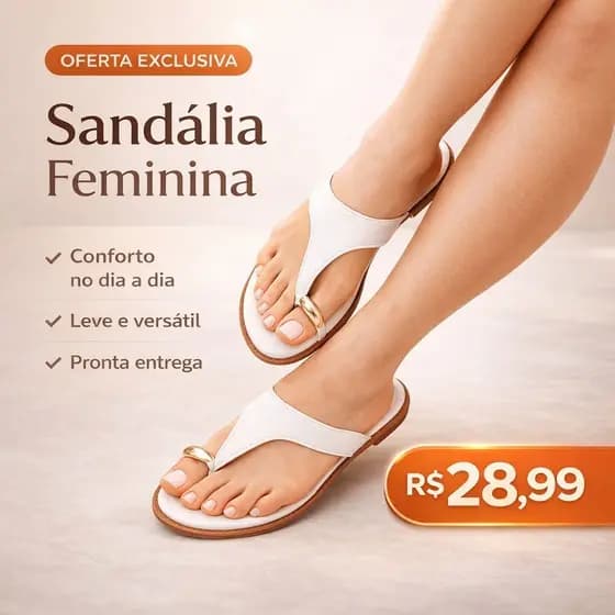 Sandália Feminina Rasteira Anel Dedo Flat Leve e Confortável