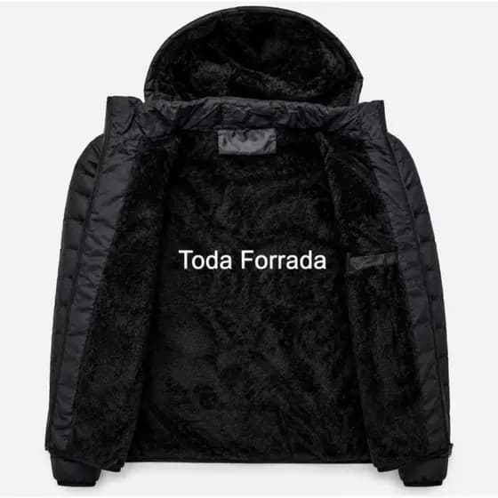 Jaqueta Masculina Forrada Puffer Bobojaco Bolsos Ziper Capuz Removivel