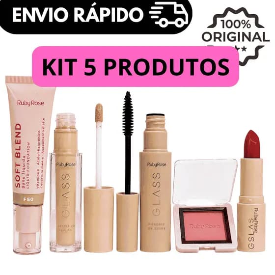 Kit Maquiagem Completa Ruby Rose 5 Itens – Natural, Prática e Perfeita para o Dia a Dia