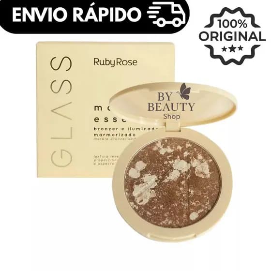 Bronzer e Iluminador Marmorizado Glass Ruby Rose – Marble Essence HBF1605
