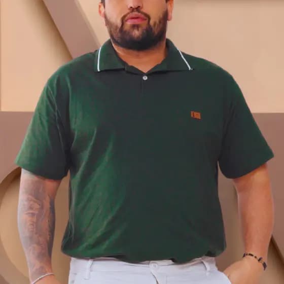 Camisa Gola Polo Premium 100% Algodão Malha Moda Masculina Camiseta Original Grande Plus Size Verde