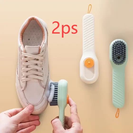 kit 2ps Escova Limpa Sapato Com Dispenser Reservatório