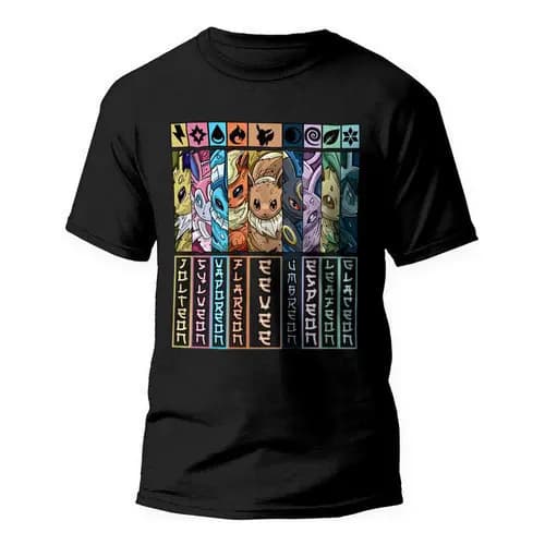 Camiseta Camisa 100% Algodão Eevee Evoluções Anime Pokemon V17 Algodão Premium