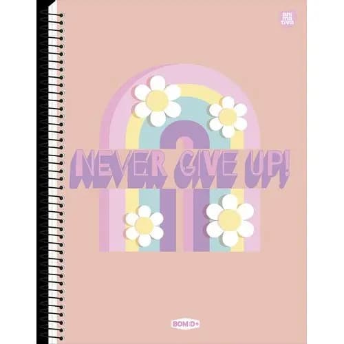 Caderno Universitario Feminino Motivacional Never Give Up 80 Folhas Papel Alta Qualidade