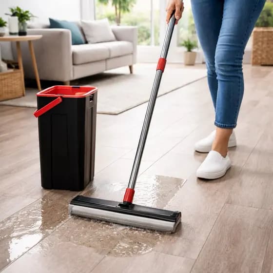 Mop Esponja Emborrachado Ultra Absorvente E Balde Lava Seca Powemaid Limpeza Eficiente Cabo Inox Alta Durabilidade 125cm