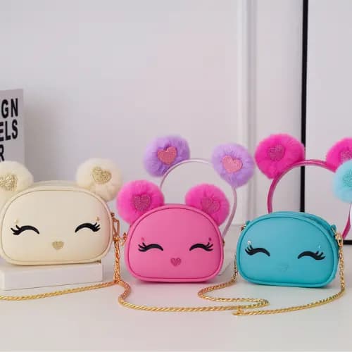 Kit Bolsa e Tiara Infantil com PomPom